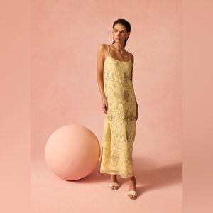 NWT Cami NYC Luz Metallic Chiffon Maxi Yellow Magnolia Floral Lined Dress Sz L